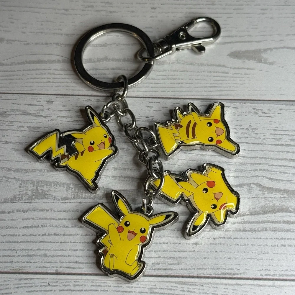 Nintendo Pokemon Pikachu Four Figures Metal Keychain Keyring Pendants 2016 Anime